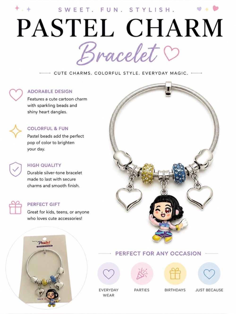CUTE CARTOON CHARACTER CHARM BRACELET